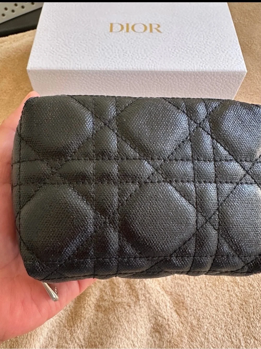 Dior Black Quilted  Mini Pouch with Silver Tone Dior Charm